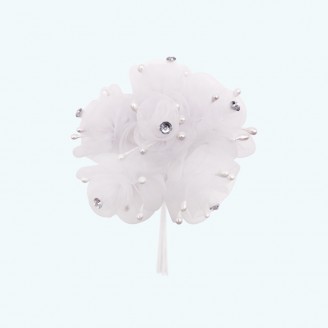 2.5" Diameter Rhinestone Organza Flower 6X12 | White